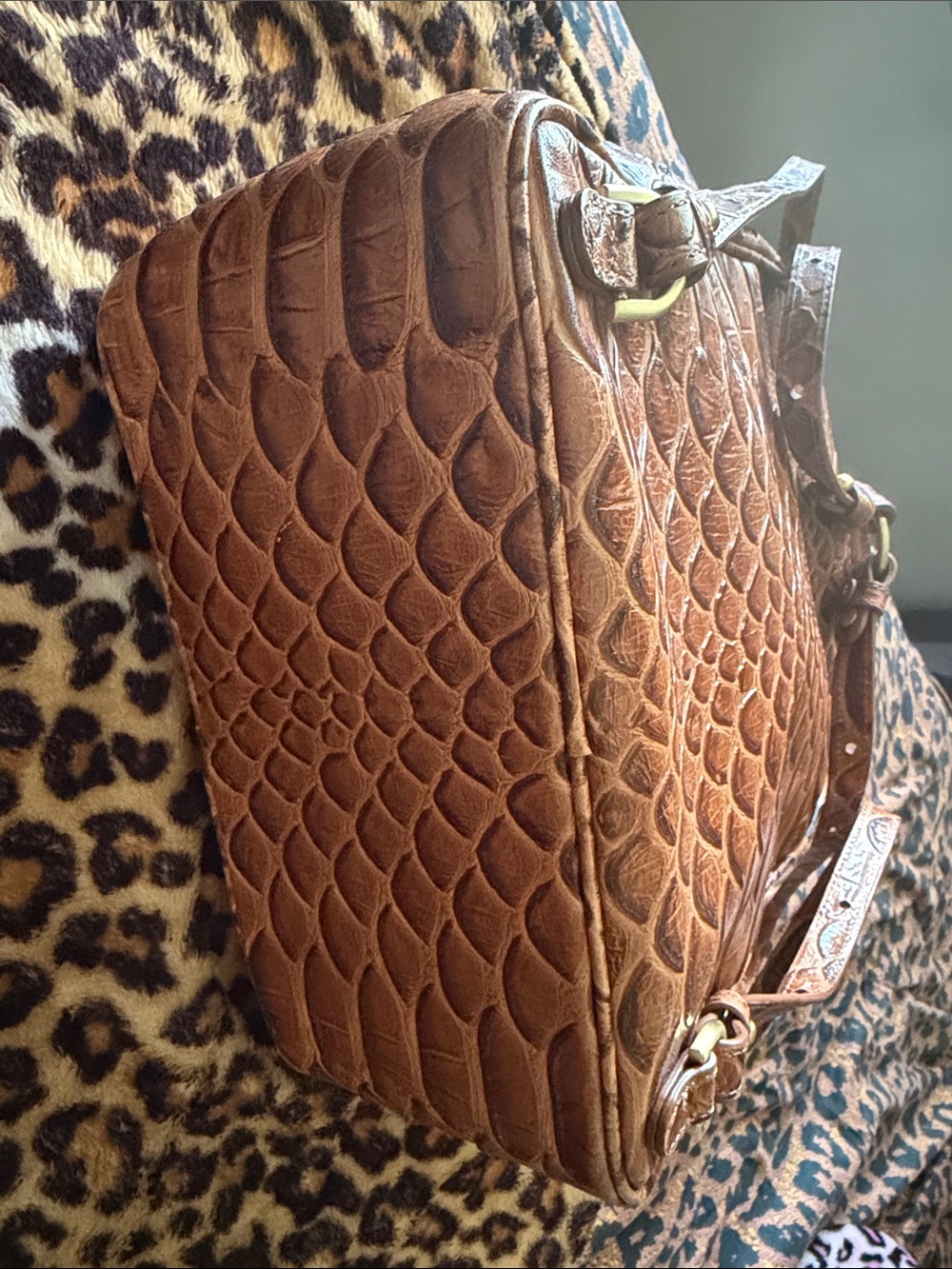 Brahmin Cognac Embossed Leather Mini Backpack - Picture 3 of 8
